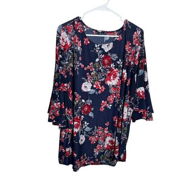 Ava & Grace Blouse Women's 2X Flare Short Sleeve Boho Round Neck Artsy Top - Picture 1 of 8